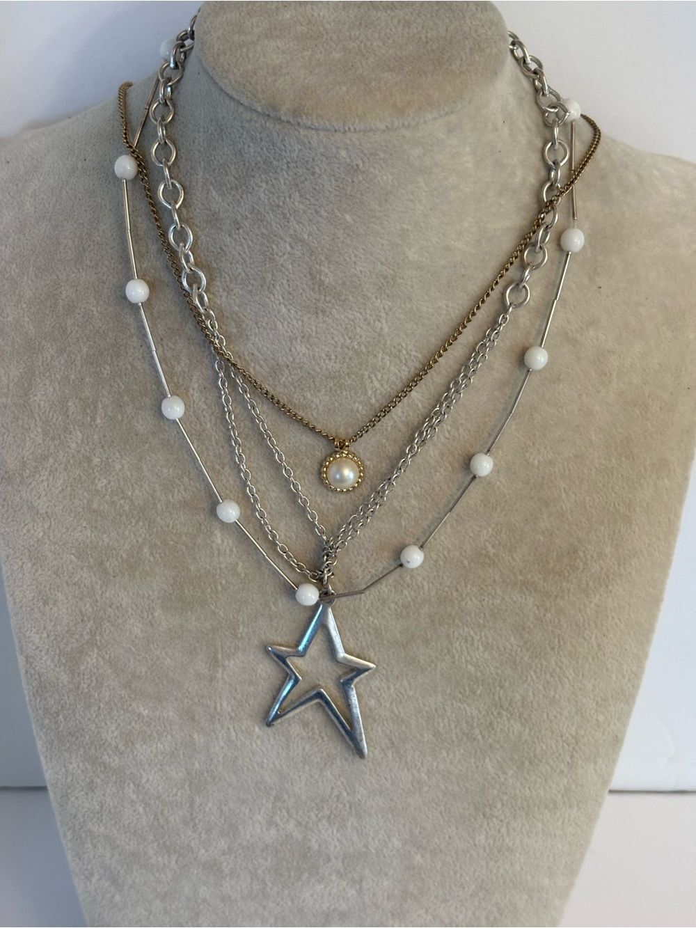 Celestial Star Mixed Metal Layered Necklace - Sterling Silver Component